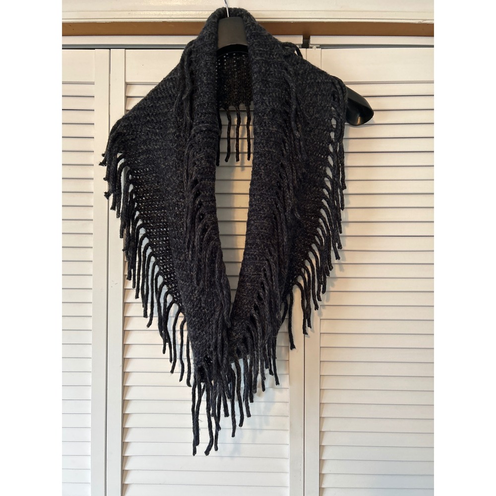 Eddie Bauer Women Dark Gray Infinity Scarf Fringe Knit Warm Winter